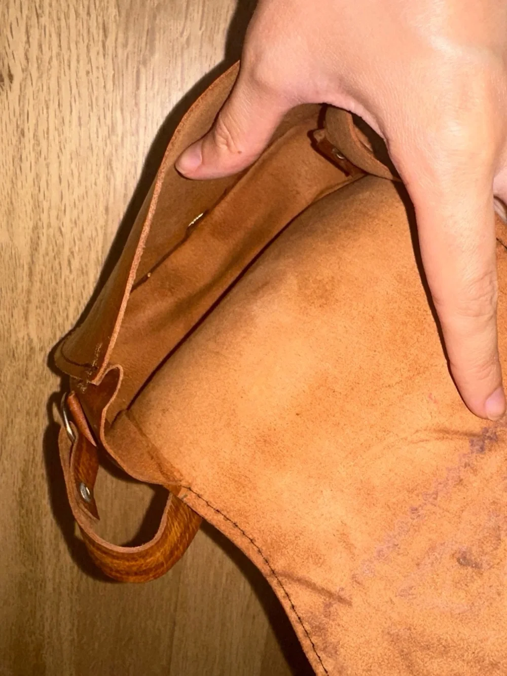 Hand-Tooled Leather Crossbody Bag in Tan